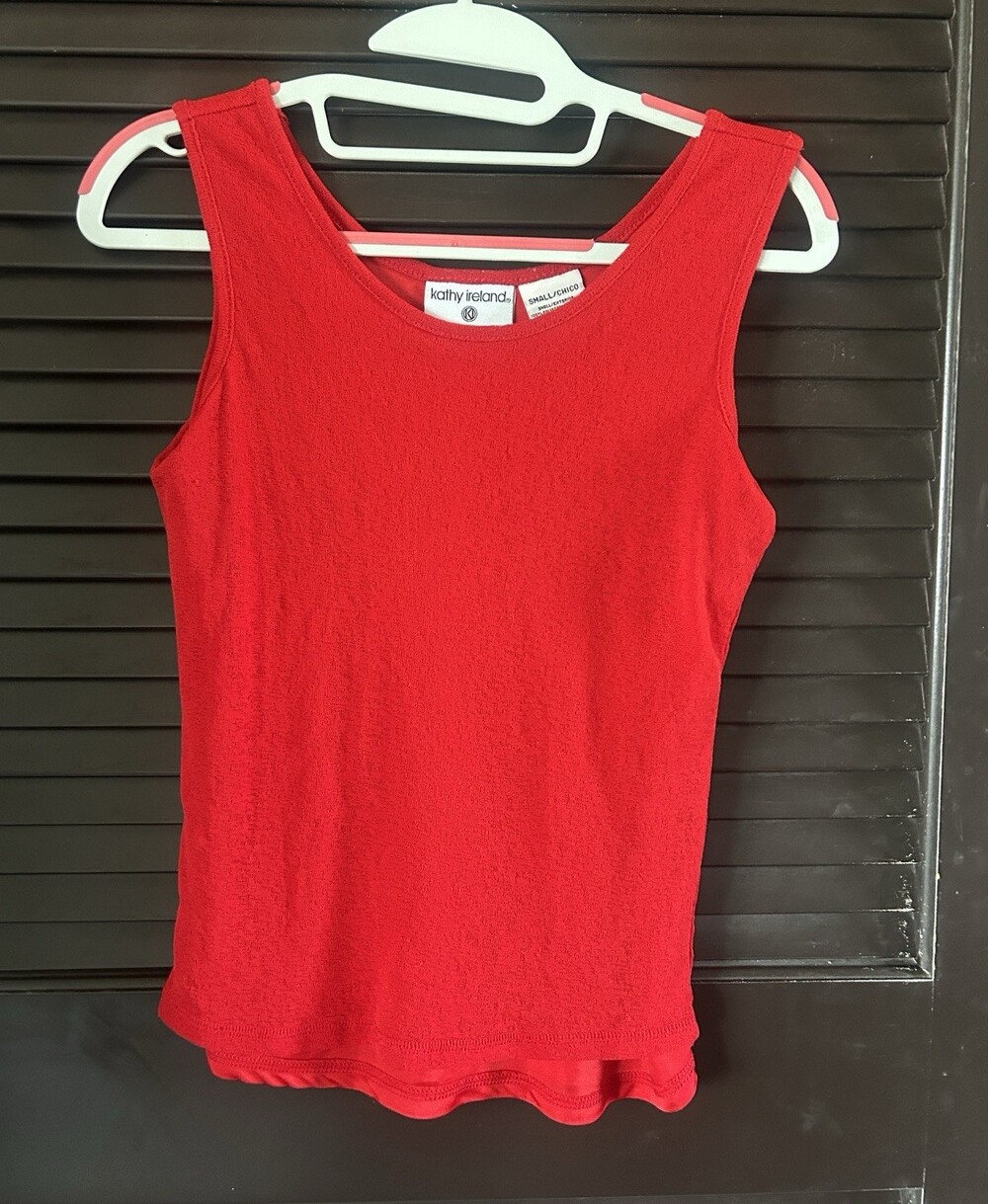 Kathy Ireland Women's S Red Solid Knit Scoop Neck Ruffle Wide Strap Tank